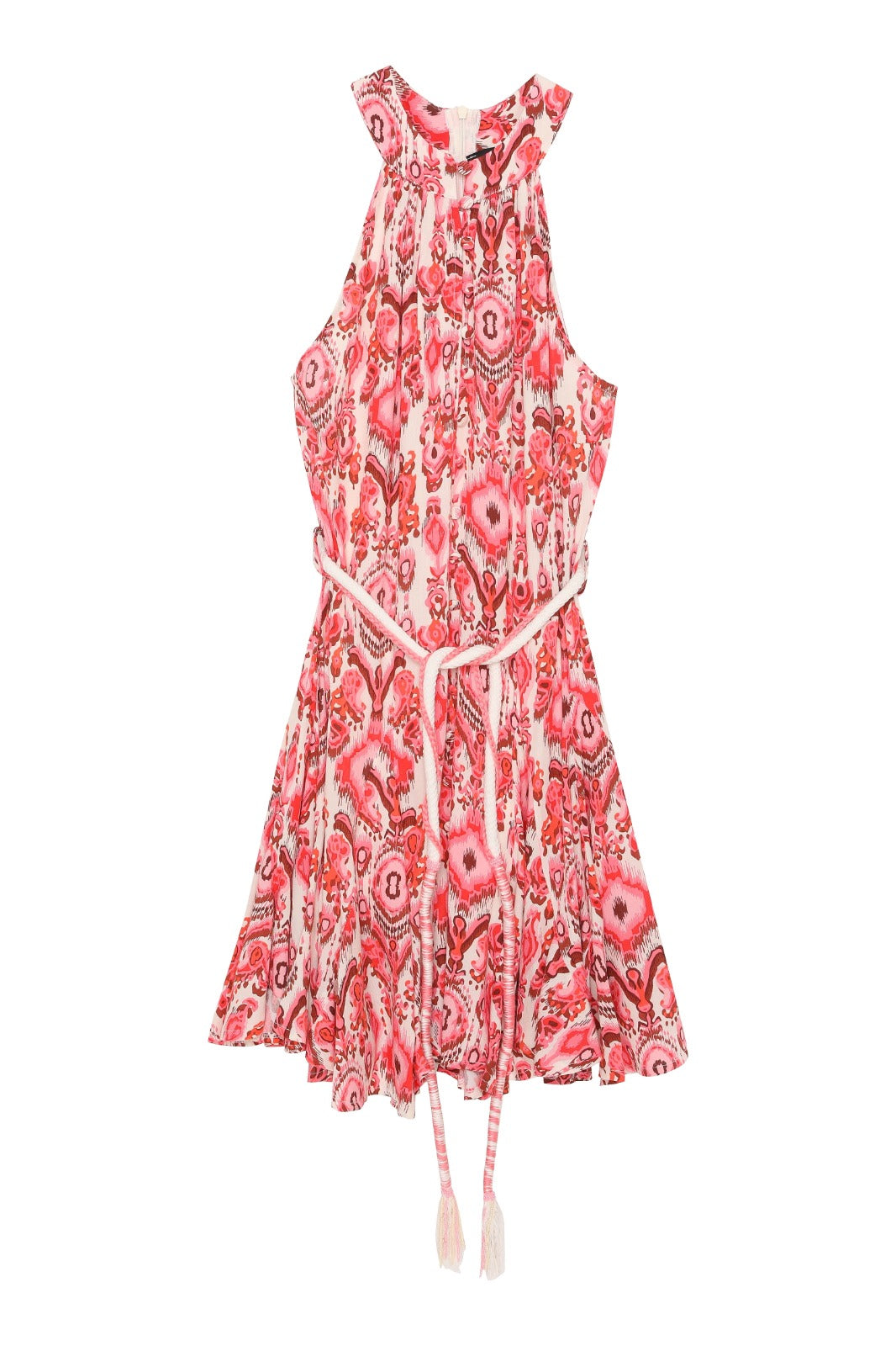 Halter Yaka Desenli Mini Elbise Kırmızı