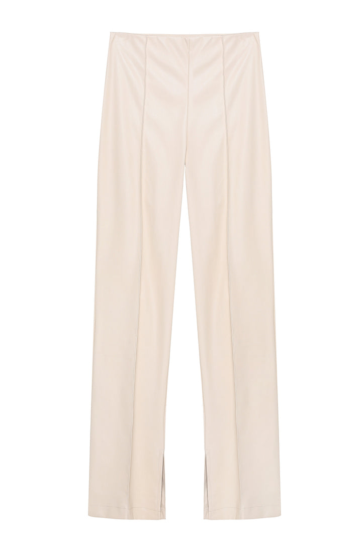 Slit High Waist Leather Trousers Stone