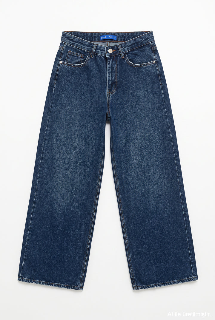 Yüksek Bel Wide Leg Kot Pantolon Lacivert
