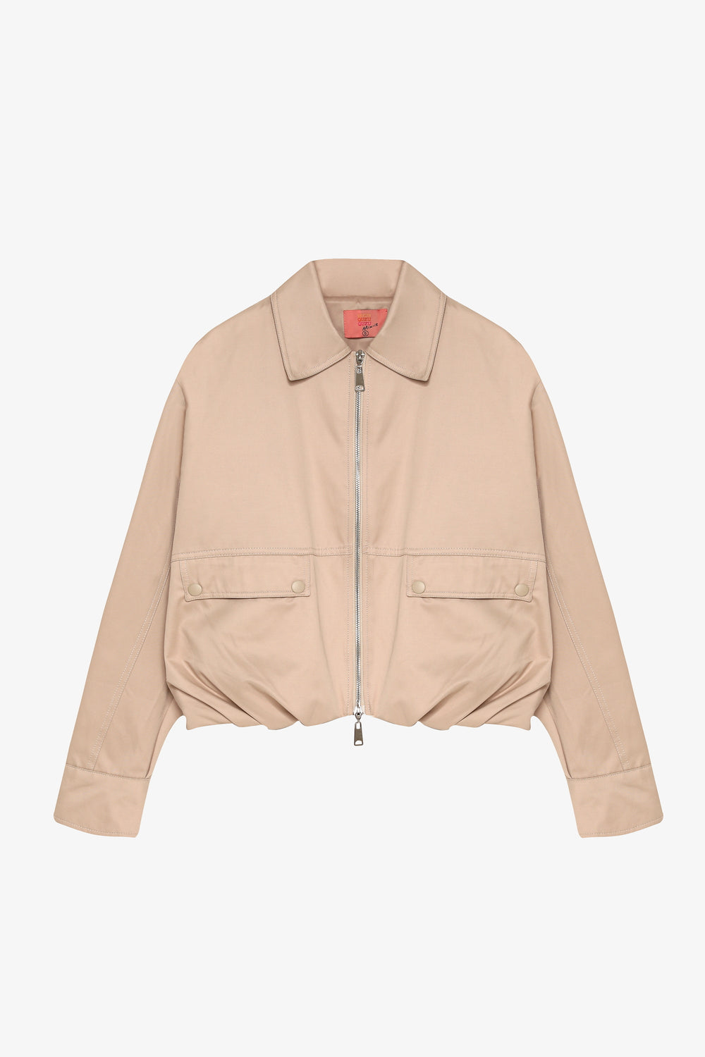 Sırtı Şeritli Gömlek Yaka Oversize Bomber Ceket Bej