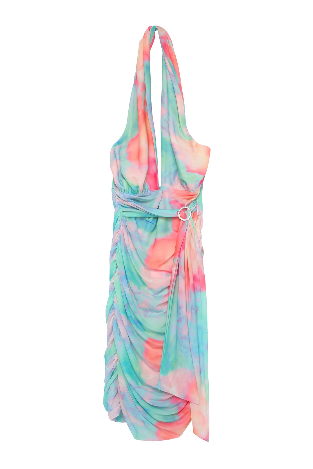Colorful Halter Neck Draped Dress Mint