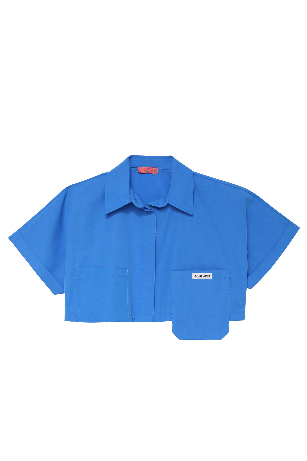 Pocket Detailed Crop Shirt Sax