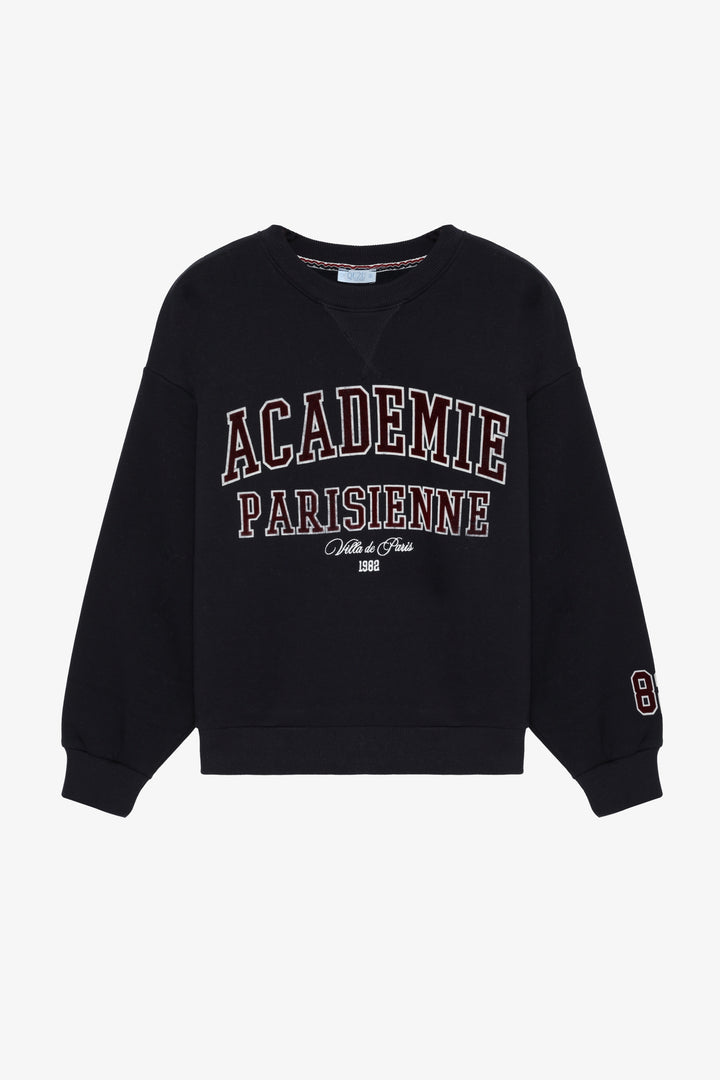 Yazı Baskılı Nakış İşlemeli Oversize Sweatshirt Lacivert
