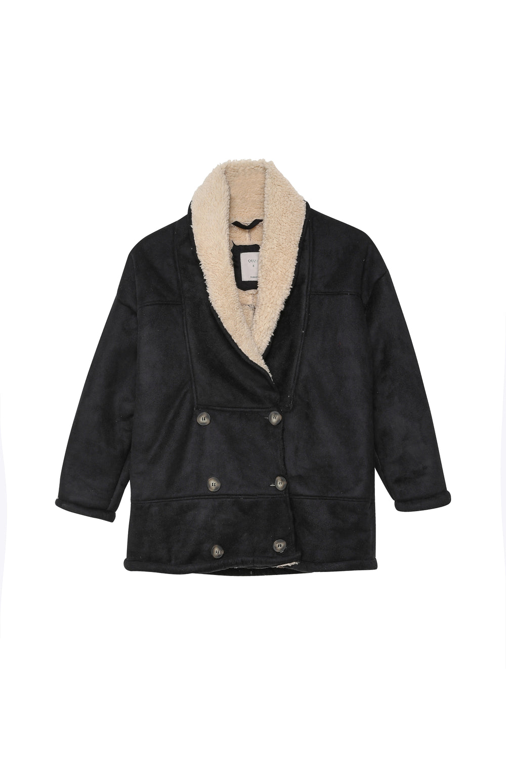 Double Breasted Suede Coat Black