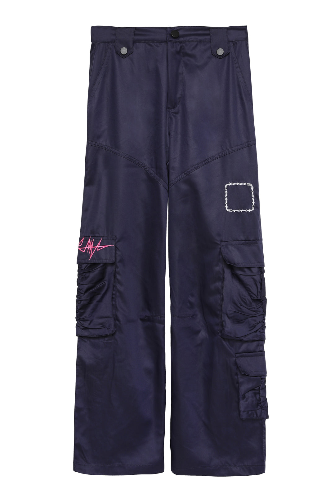 Nakış Detaylı Cepli Yüksek Bel Pantolon Lacivert