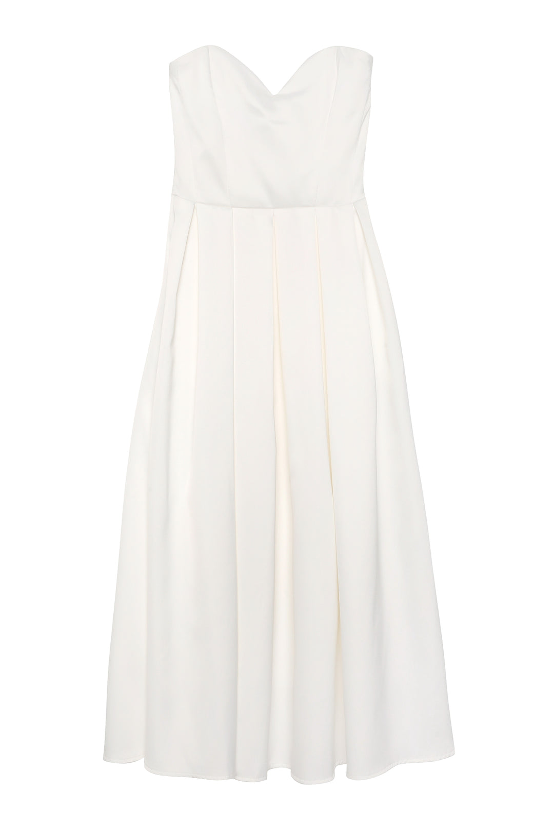 Kalp Yaka Straplez Pileli Elbise Ekru