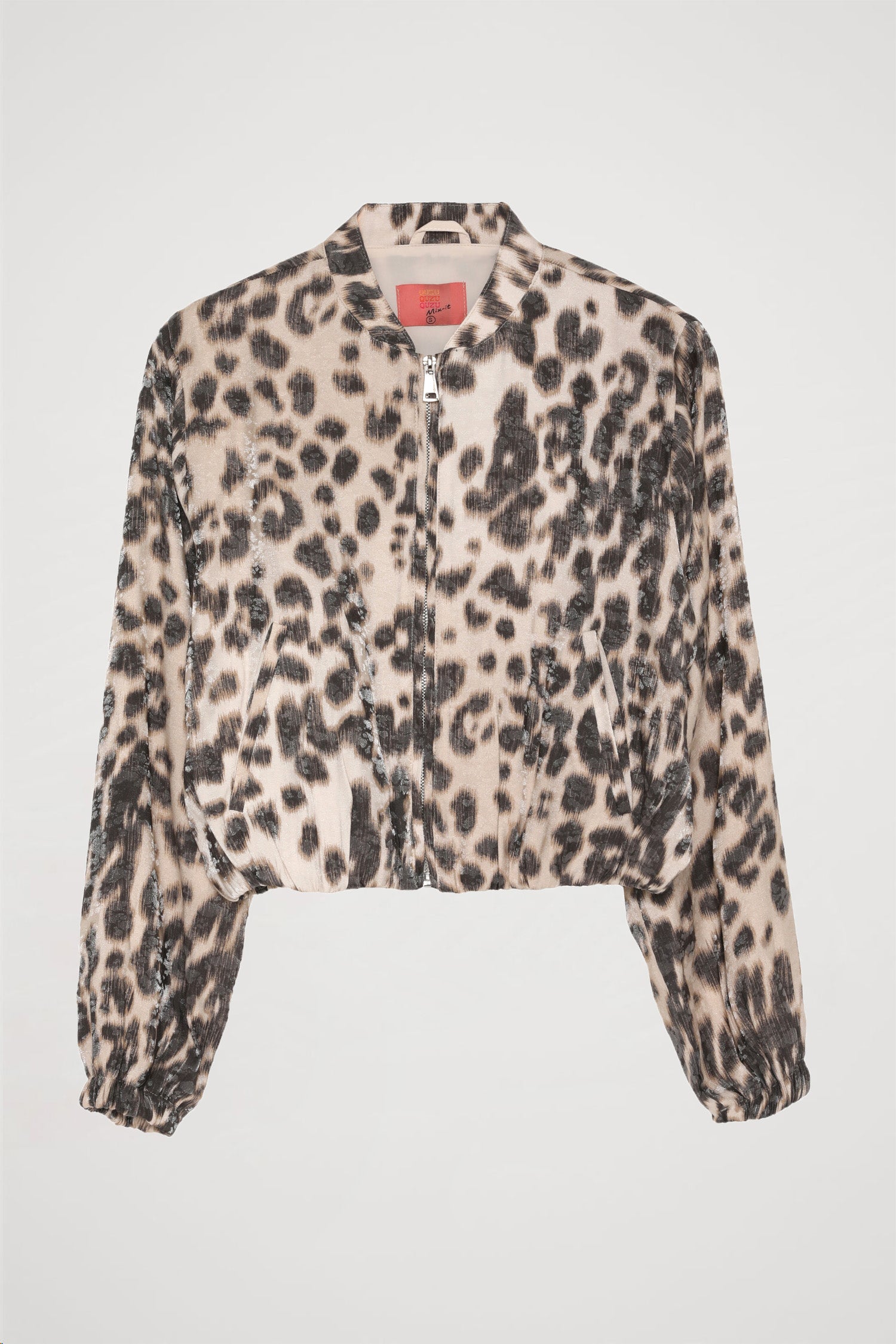 Leopar Desenli Fermuarlı Bomber Ceket Taş – QUZU