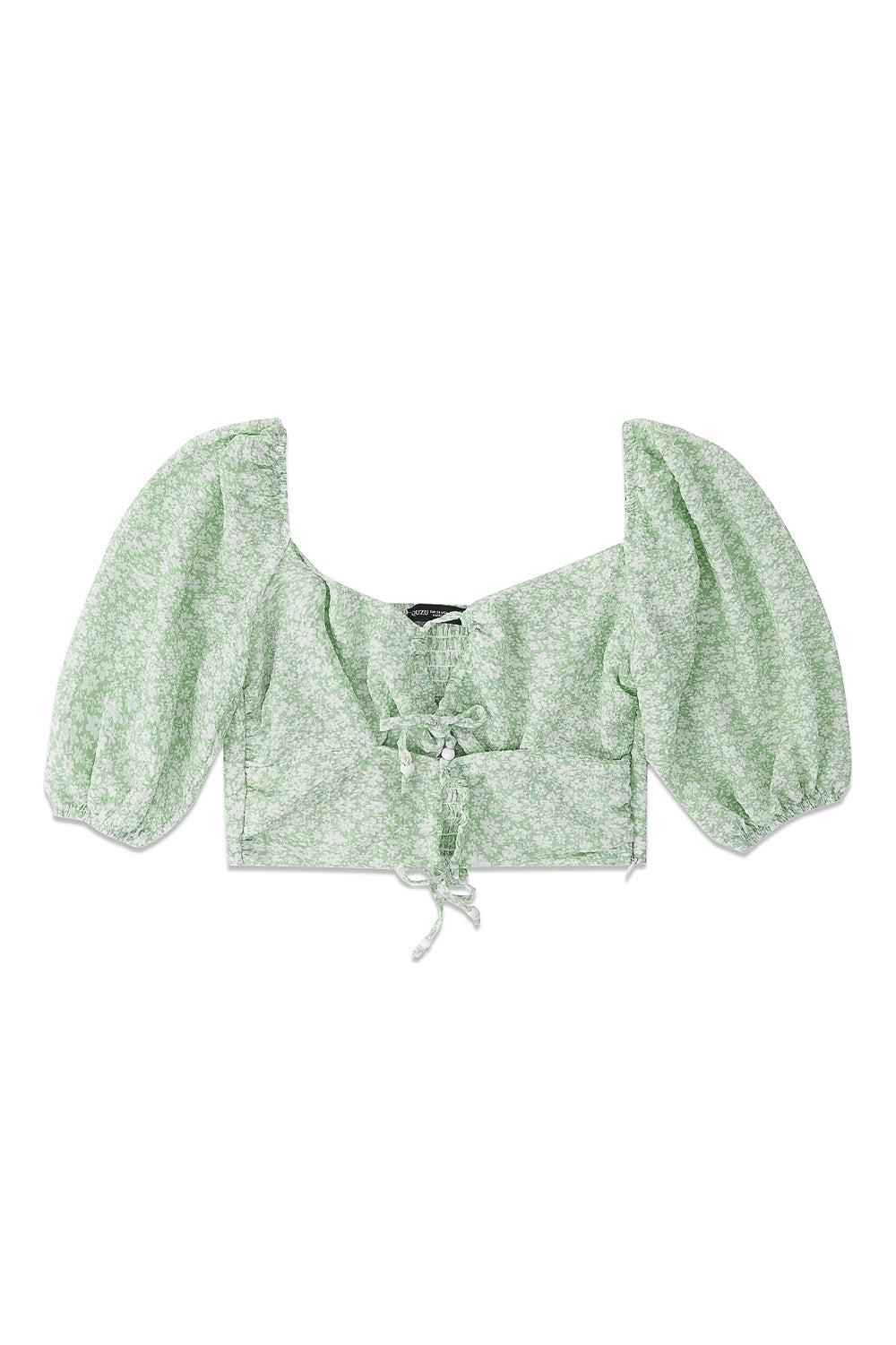 Patterned Balloon Sleeve Crop Blouse Mint