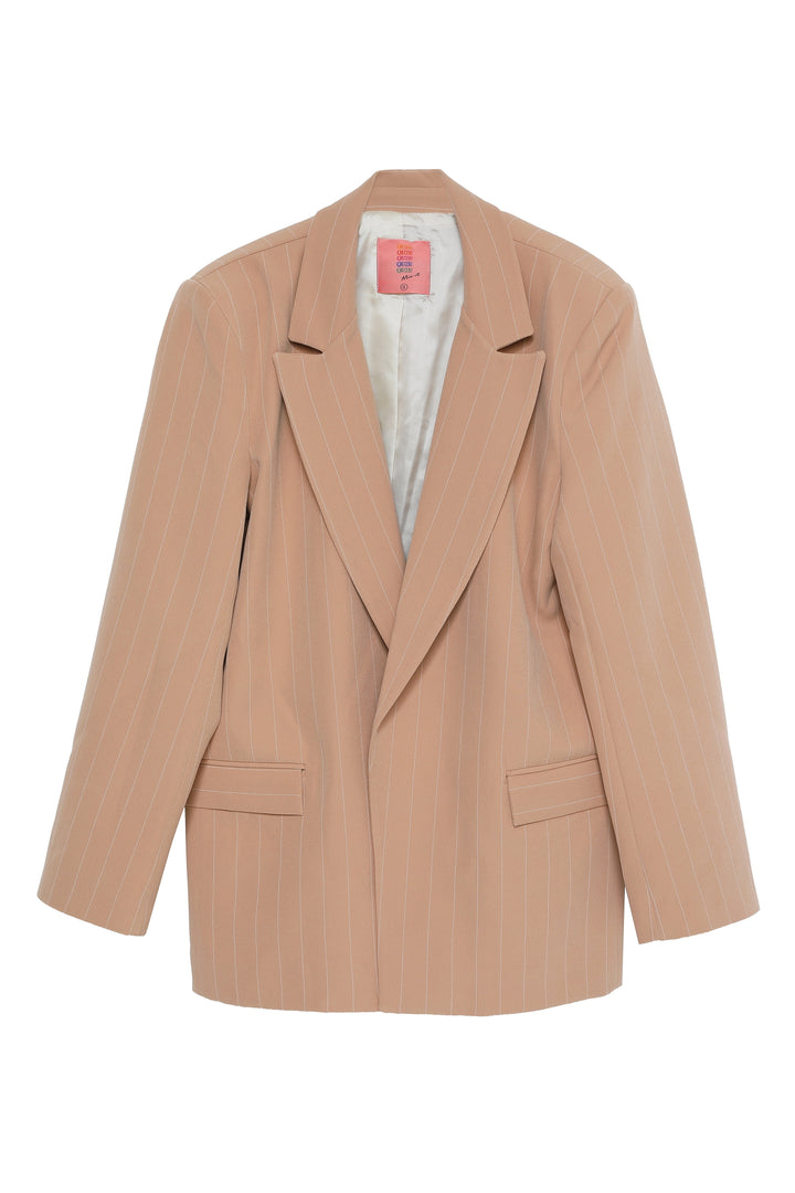 Çizgi Detaylı Blazer Ceket Bej