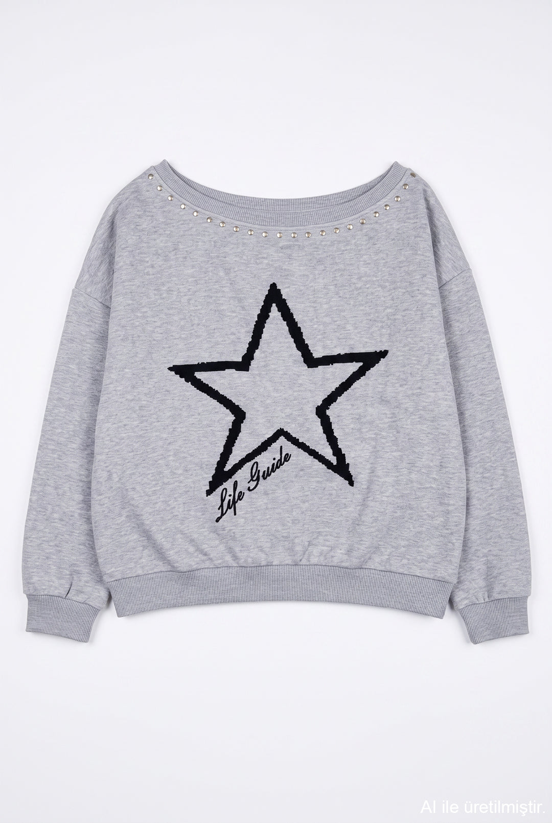 Kayık Yaka Yıldız Baskılı Sweatshirt Grimelanj