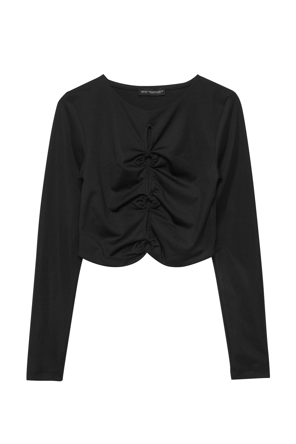 Front Ring Detailed Crop Blouse Black