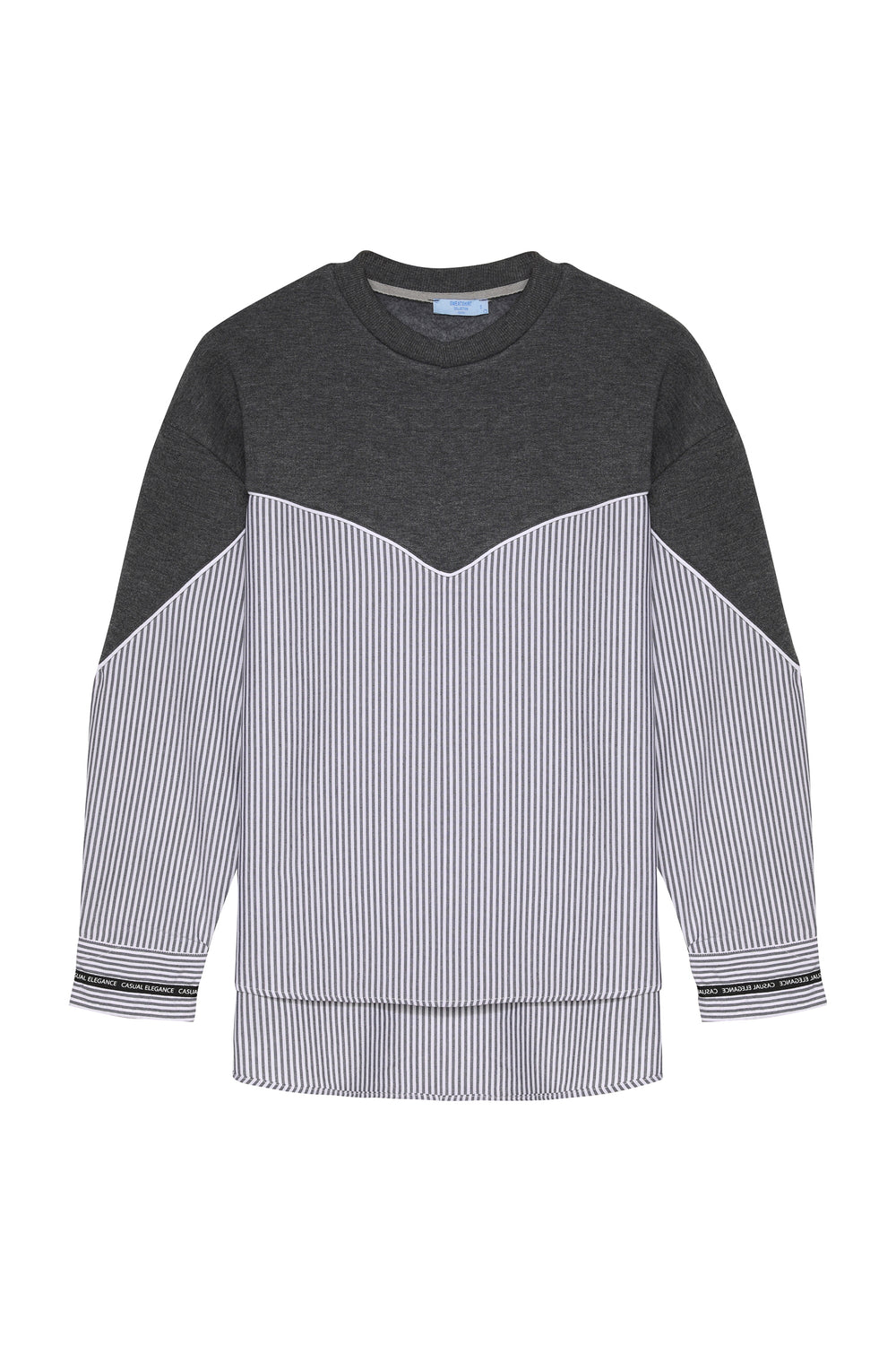 Çizgili Match Oversize Sweatshirt Gri