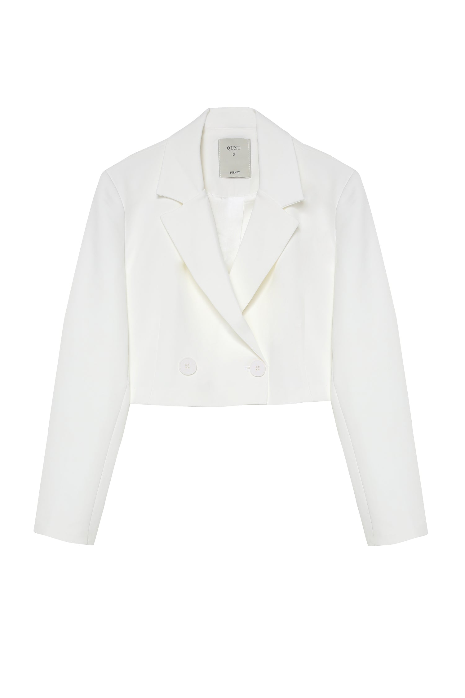 Double Breasted Crop Blazer Jacket Ecru