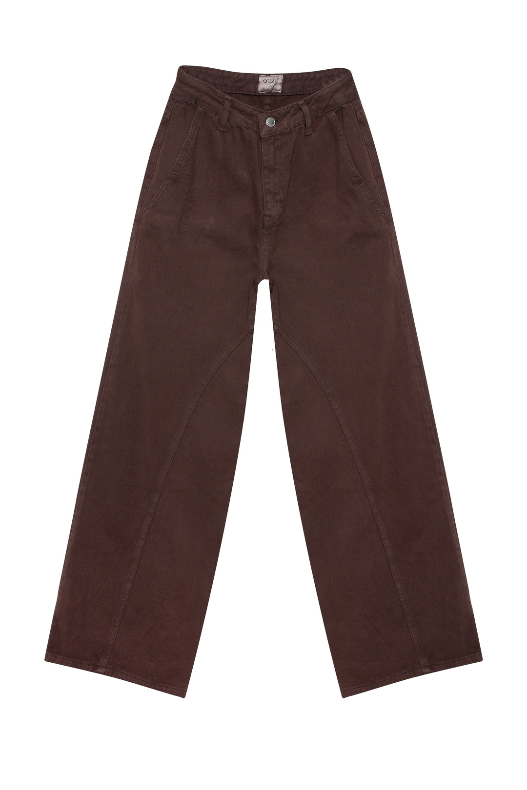 Wide Leg High Waist Denim Trousers Dark Brown