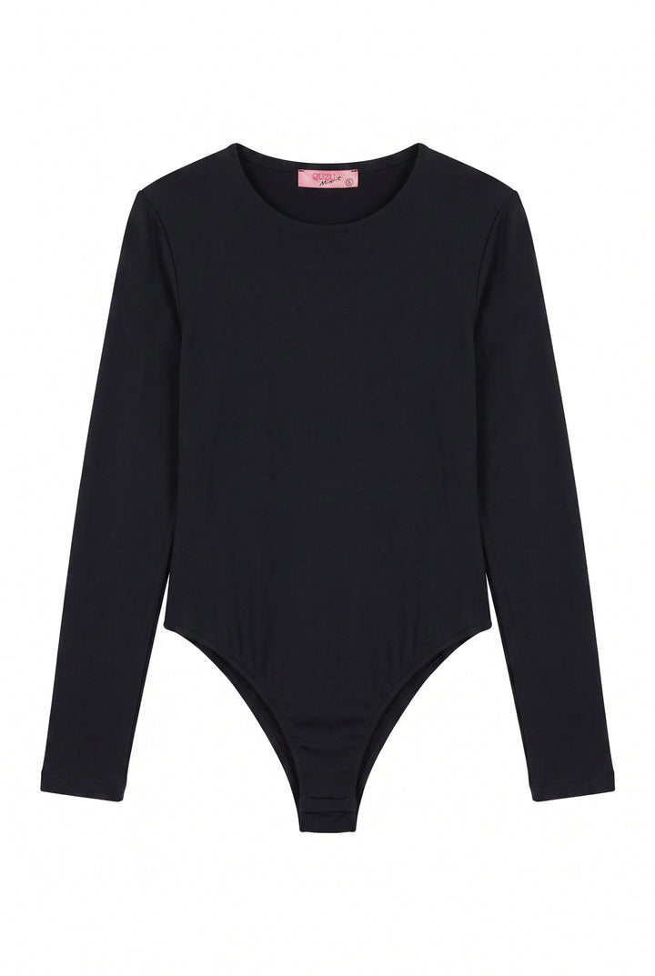 Bisiklet Yaka Basic Bodysuit Siyah