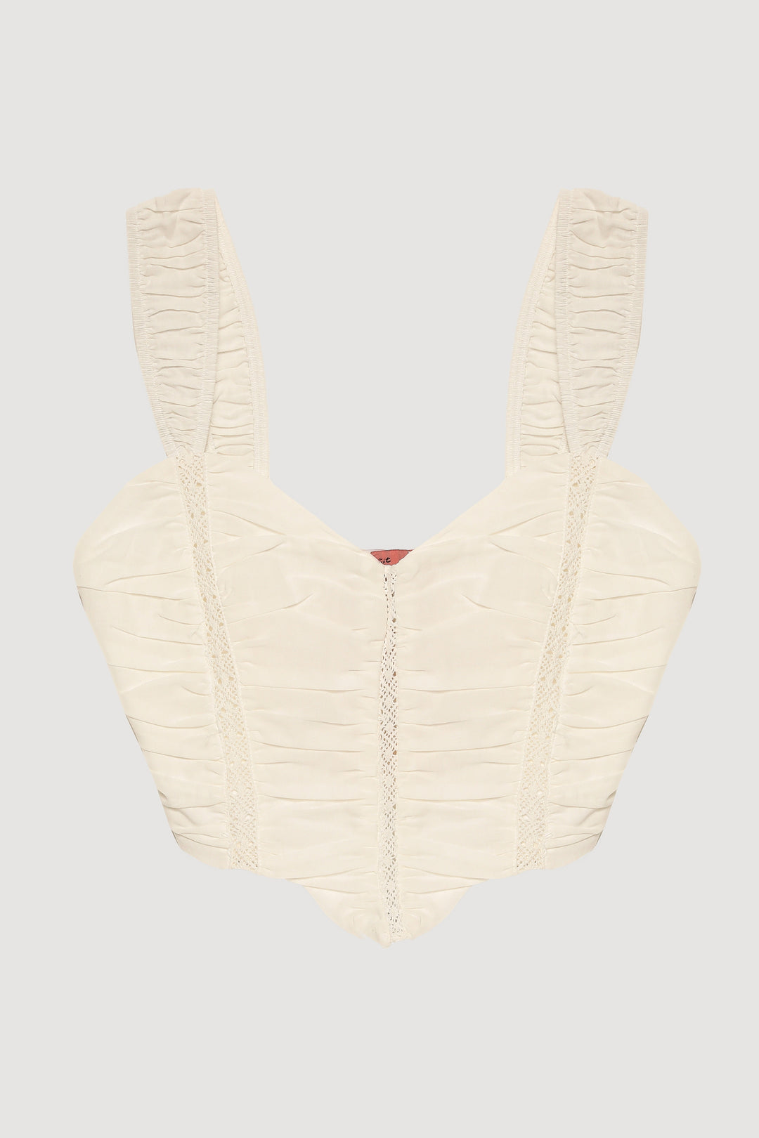 Dantel Detaylı Drapeli Crop Bluz Ekru