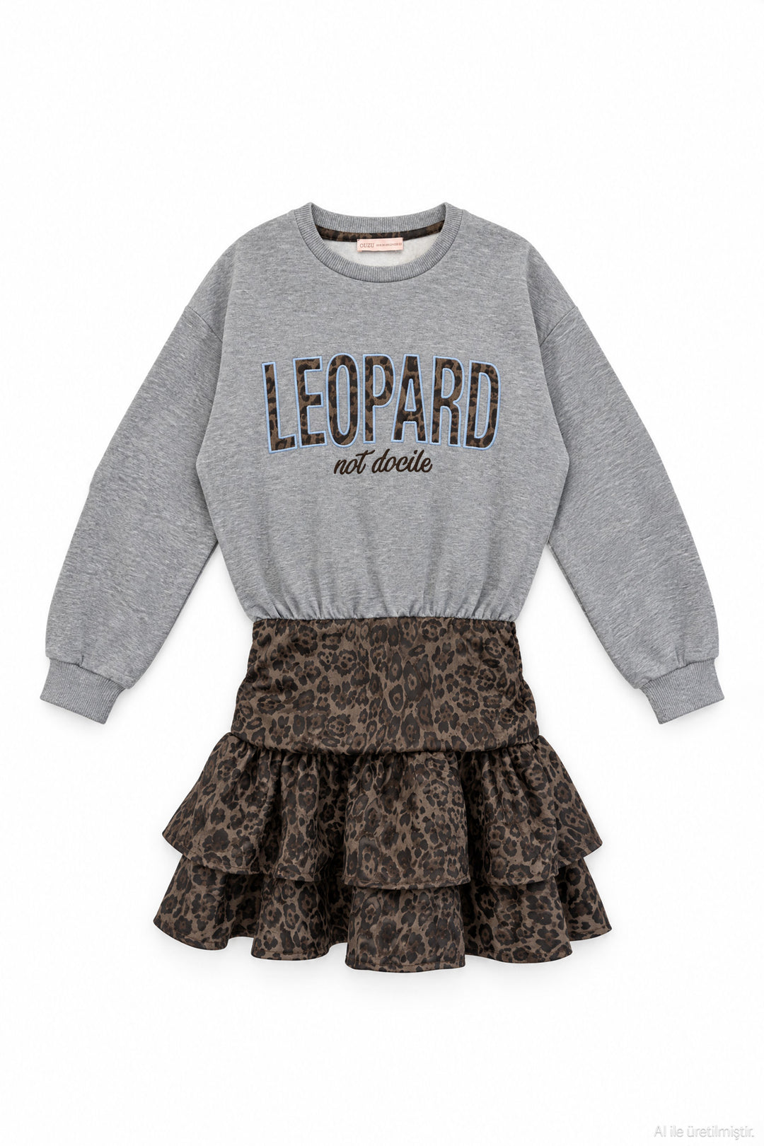 Leopar Garnili Volanlı Mini Elbise Grimelanj