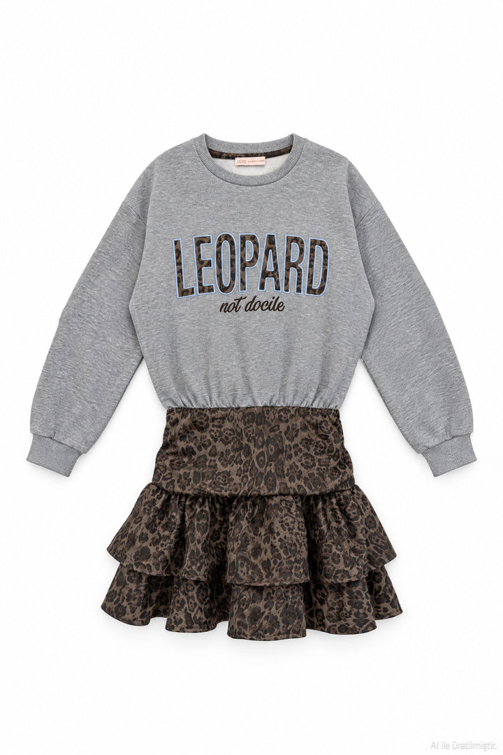 Leopar Garnili Volanlı Mini Elbise Grimelanj