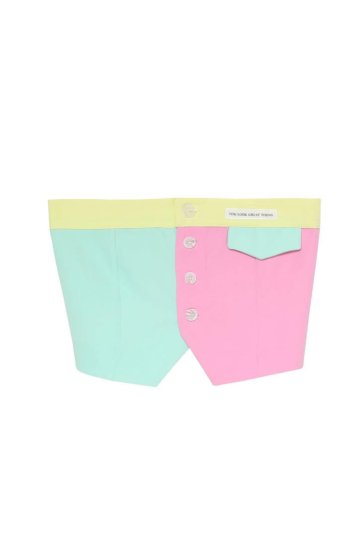 Button Detailed Colorful Strapless Blouse Pink