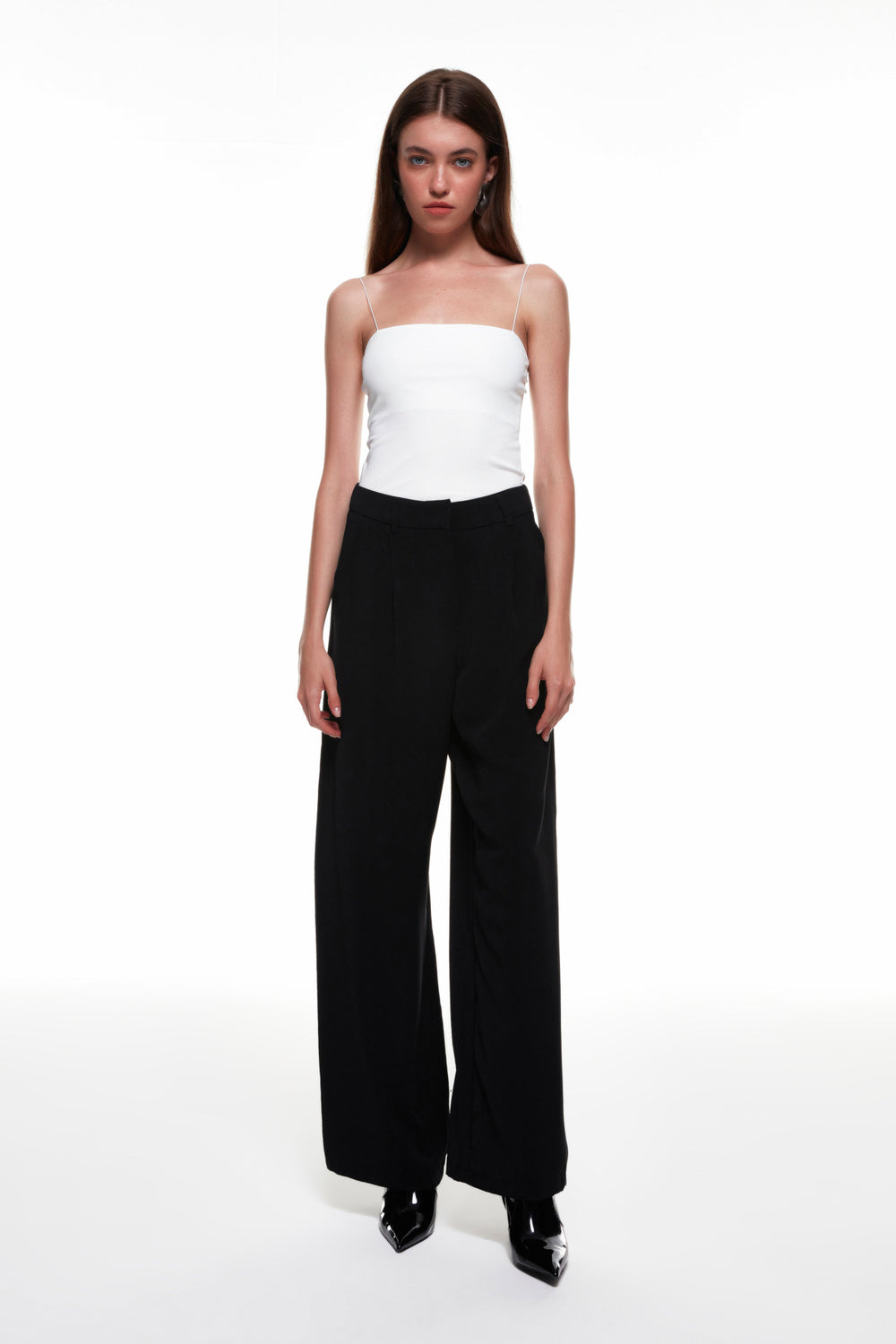 High Waist Wide Leg Fabric Trousers Black