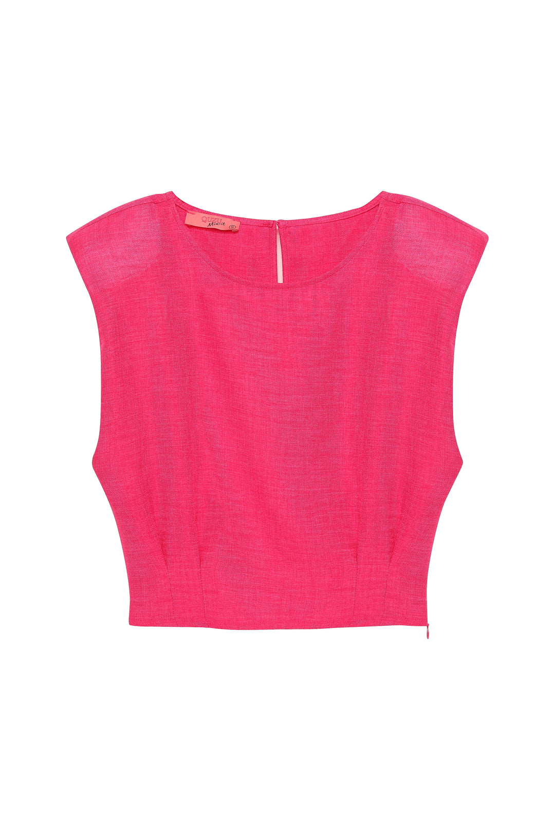 Vatka Detaylı Kolsuz Bluz Pembe