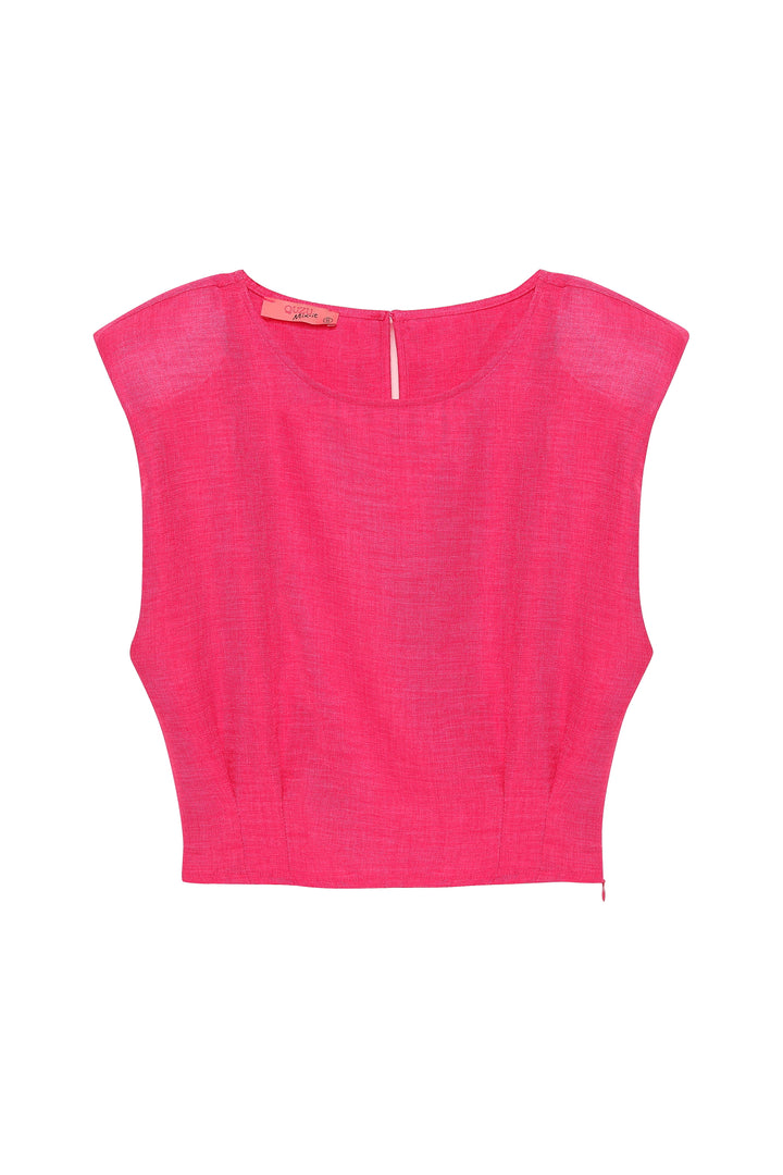 Vatka Detaylı Kolsuz Bluz Pembe