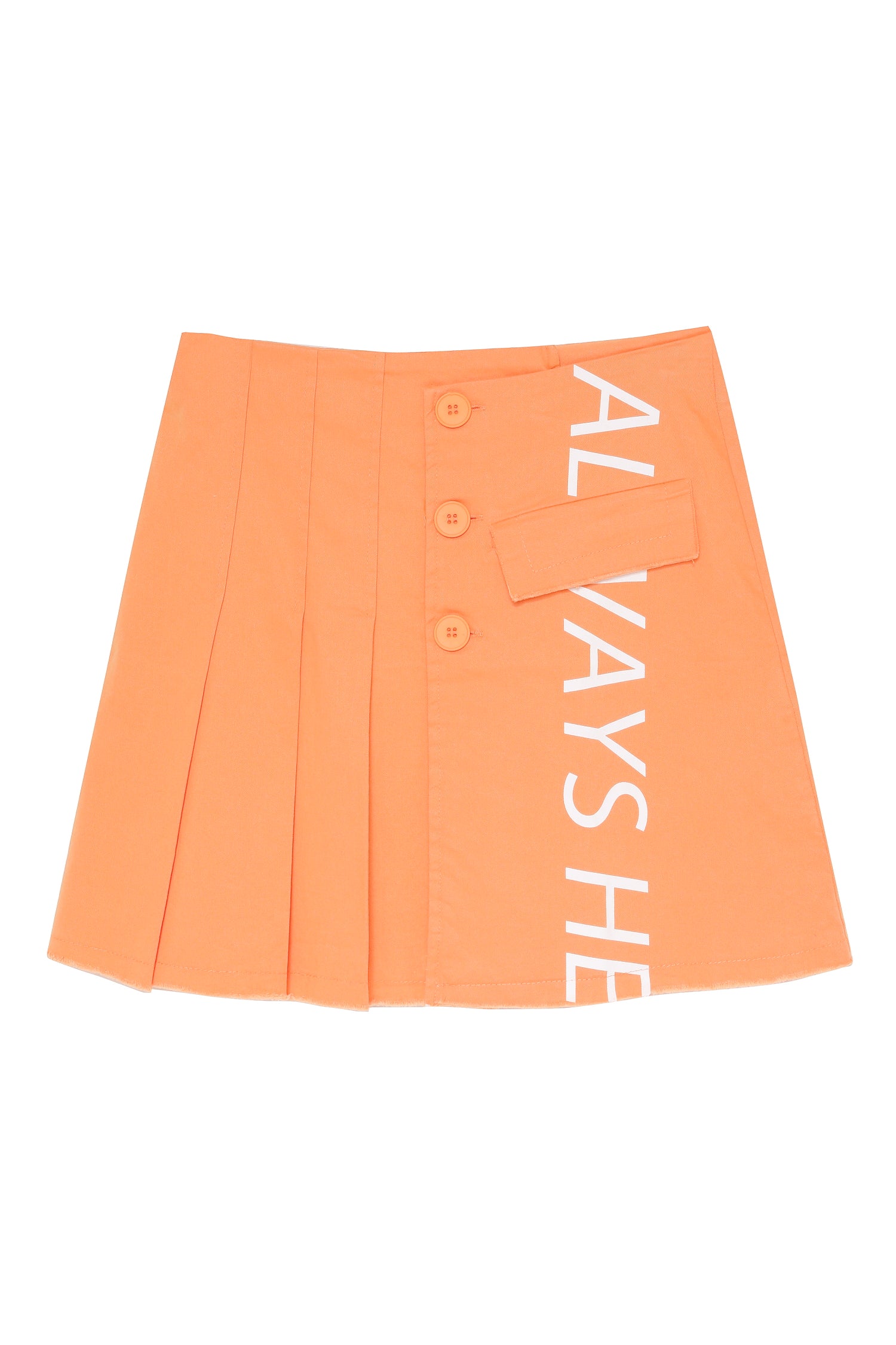 Pleat Detailed Letter Printed Mini Skirt Orange