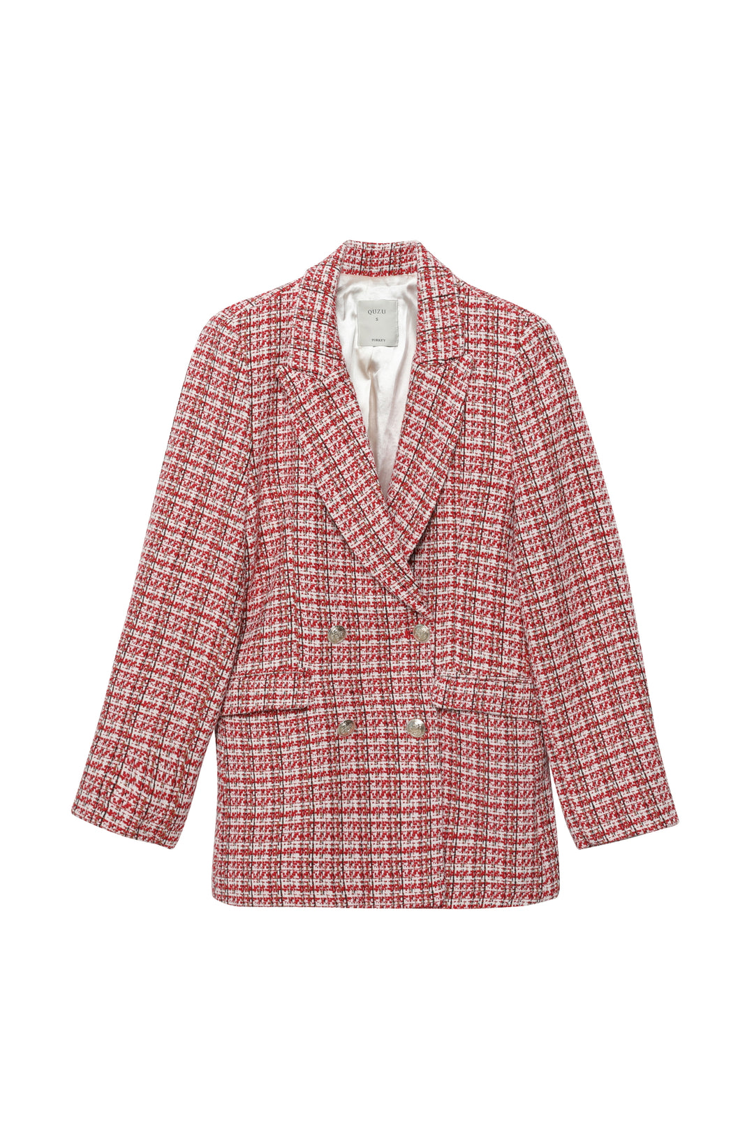 Kruvaze Yaka Düğme Detaylı Tüvit Blazer Ceket Kırmızı