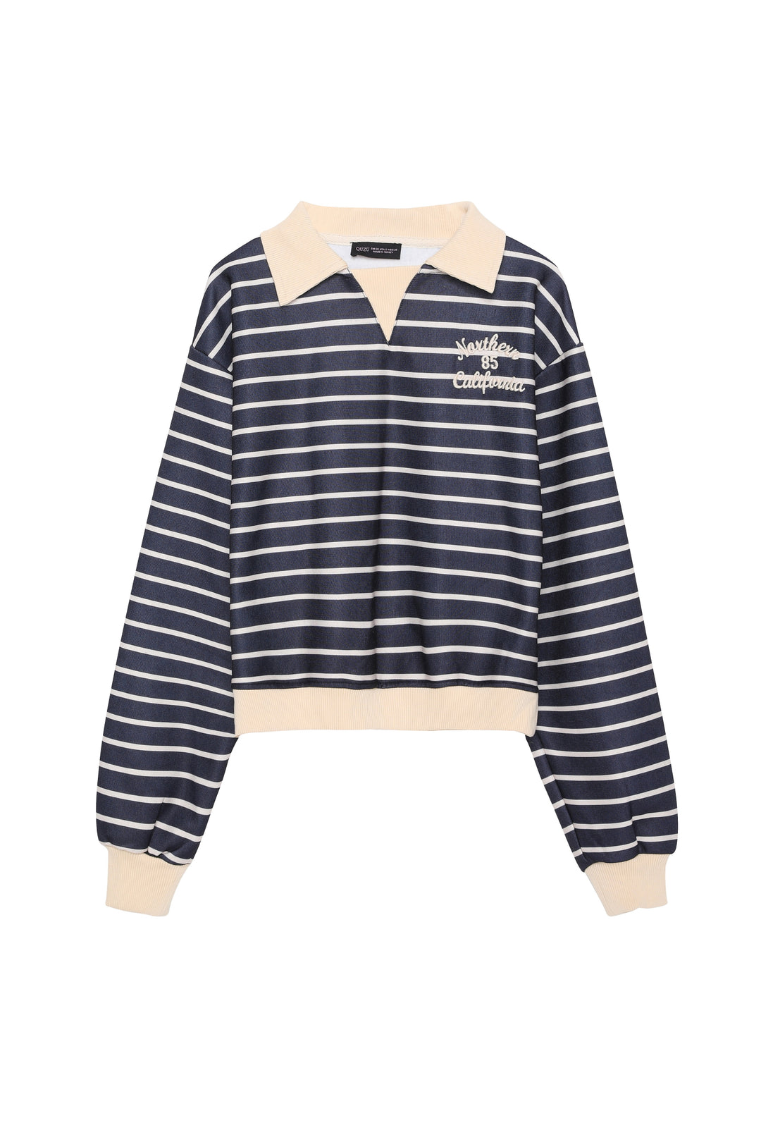 Gömlek Yaka Çizgili Sweatshirt Lacivert
