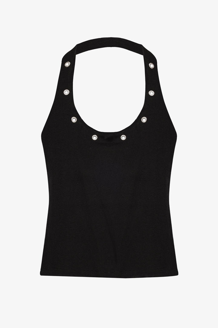 Kuş Gözü Detaylı Halter Yaka Atlet Siyah