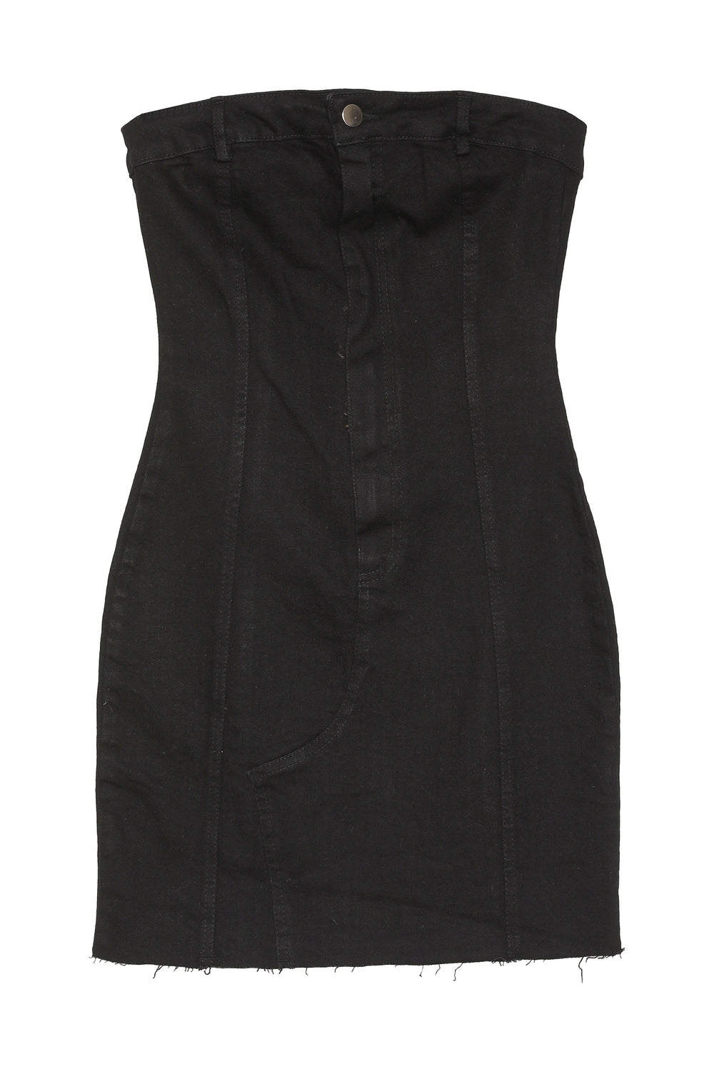 Düğme Detaylı Straplez Denim Mini Elbise Siyah