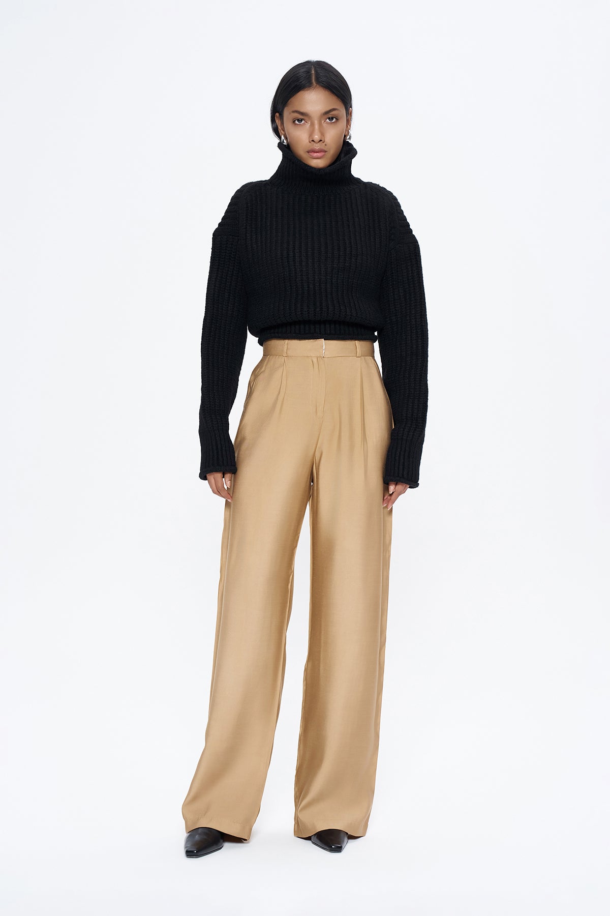 Yüksel Waist Wide Leg Pants Camel