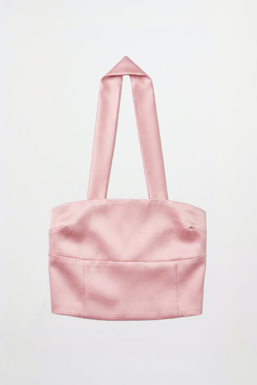 Boyundan Geçmeli Saten Crop Bluz Pudra