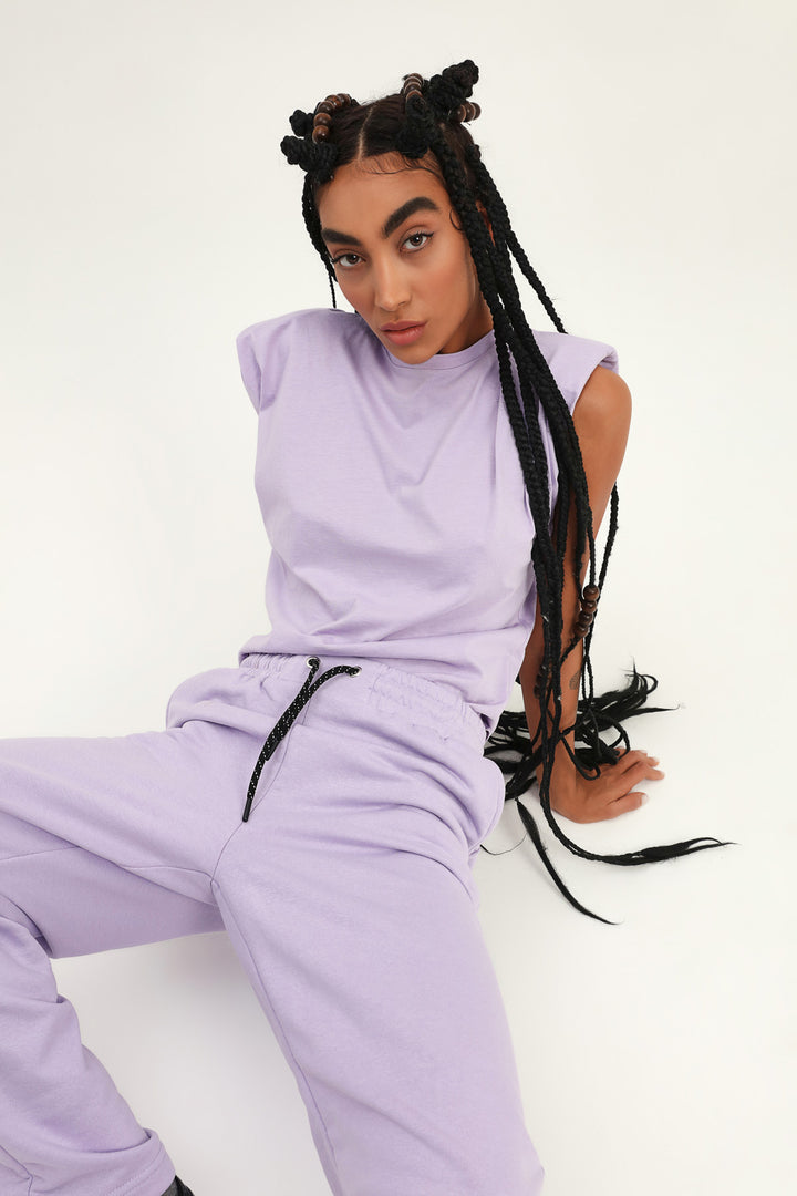 Elastic Waist Wide Leg Tracksuit Lilac