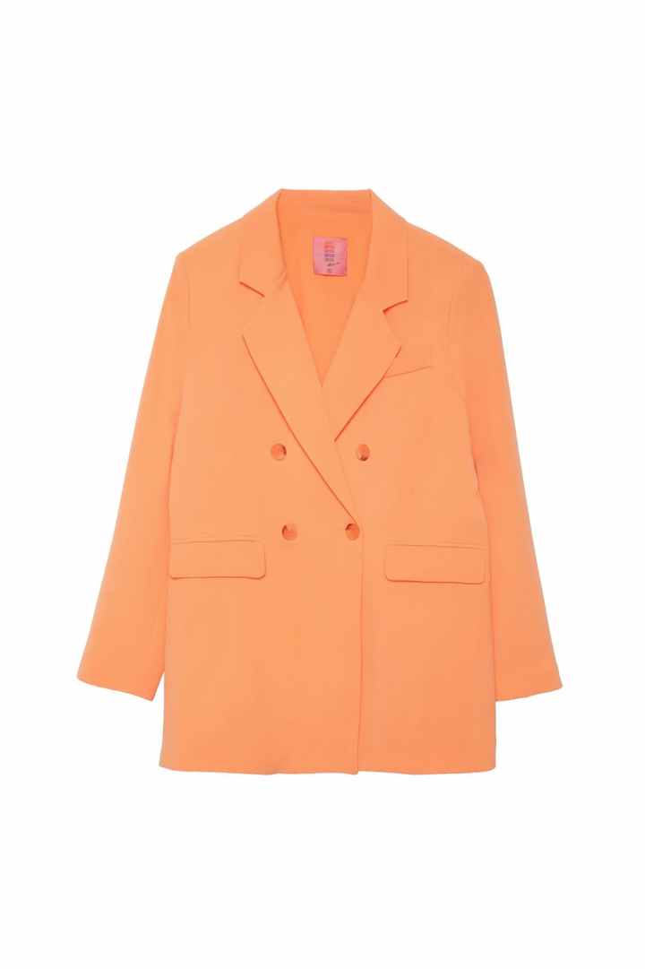 Düğme Detaylı Kruvaze Yaka Oversize Blazer Ceket Somon