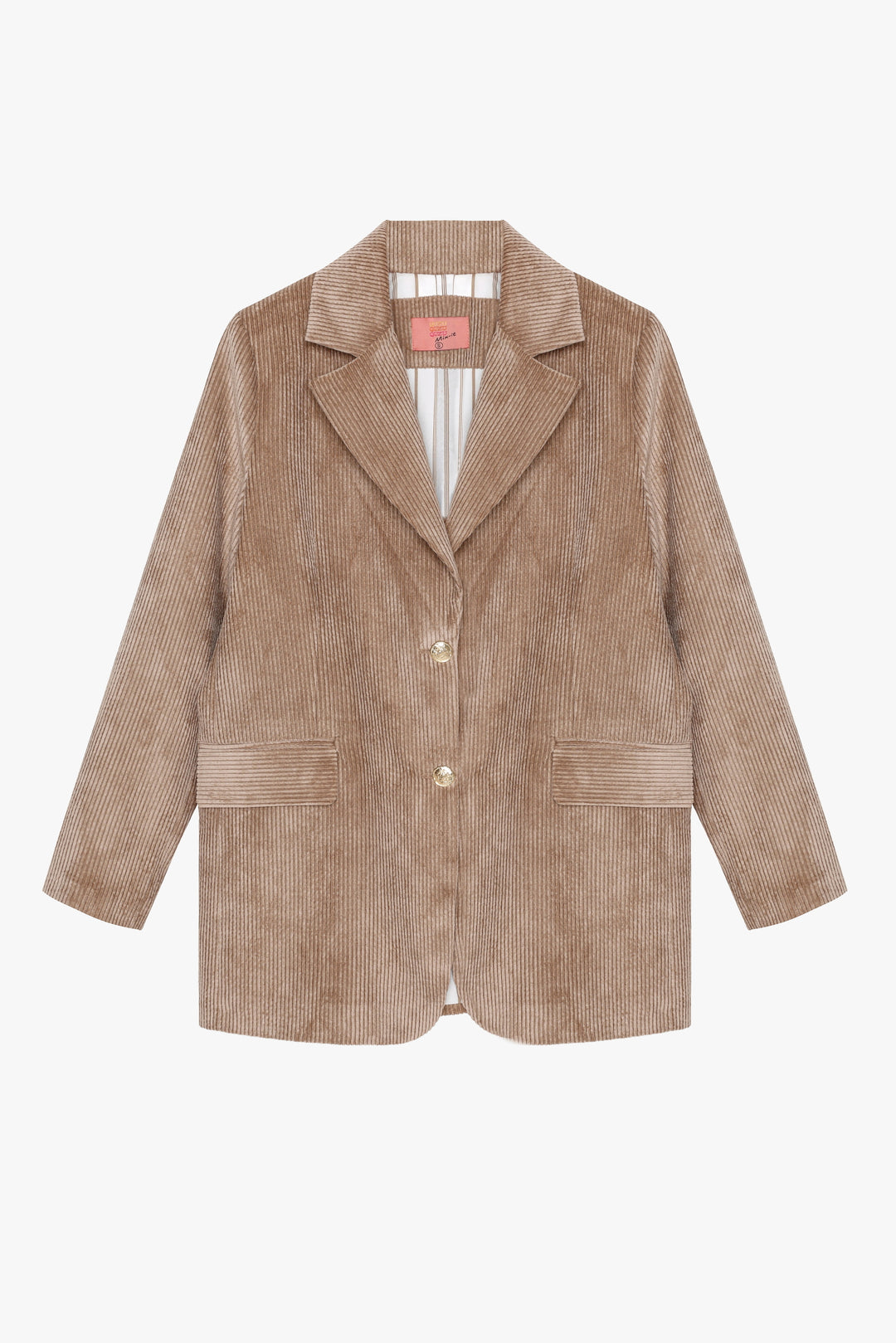 Broş Aksesuarlı Kadife Blazer Ceket Camel