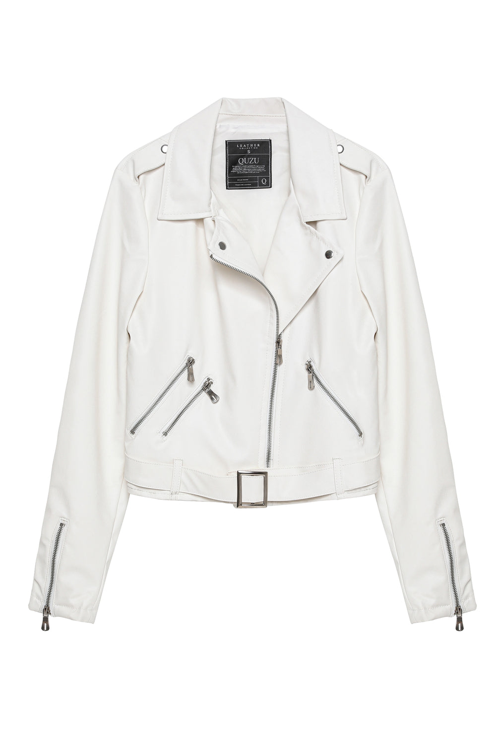 Pocket Biker Leather Jacket White