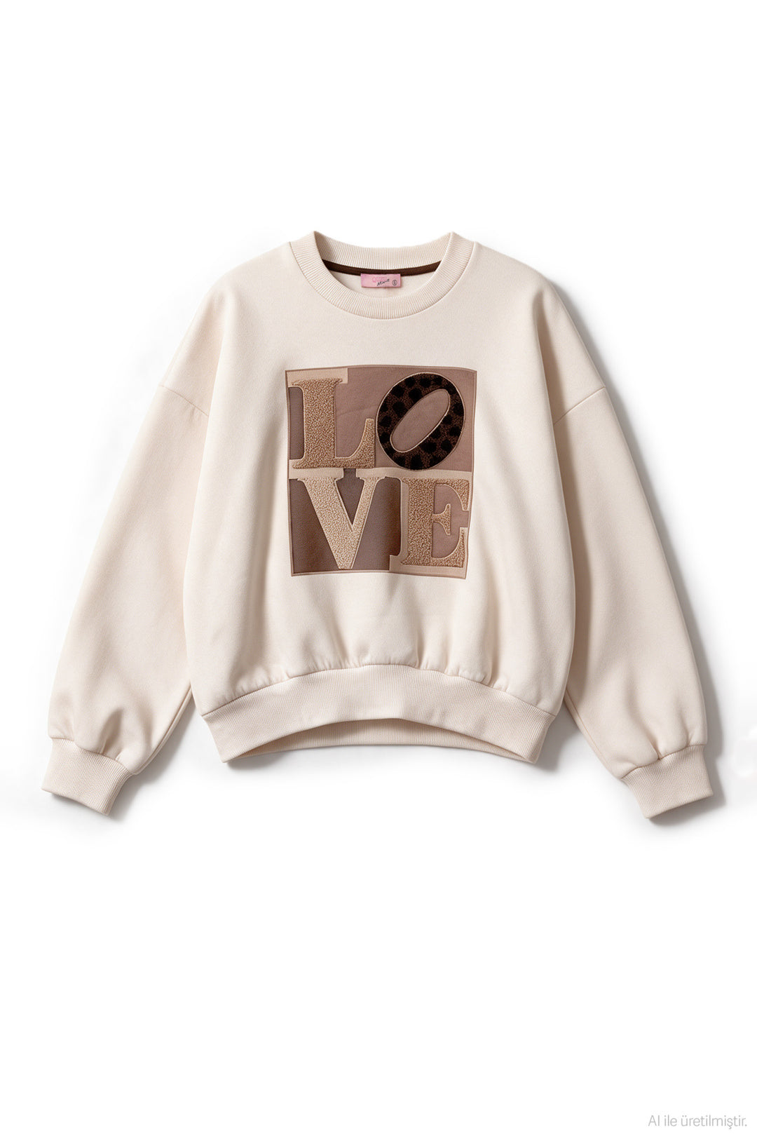 Love Nakışlı Sweatshirt Krem