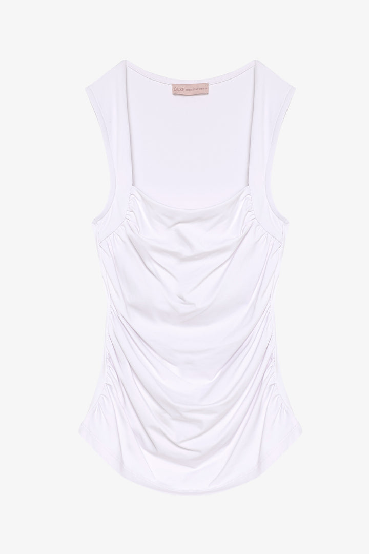 Büzgülü Kolsuz Bluz Ekru