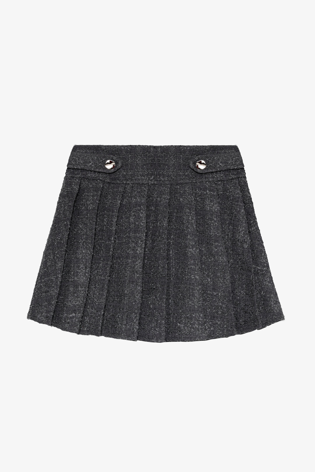 Düğme Detaylı Pileli Tüvit Mini Etek Antrasit