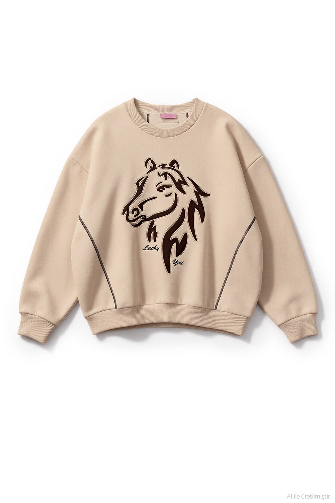 At Figür Nakışlı Sweatshirt Bej