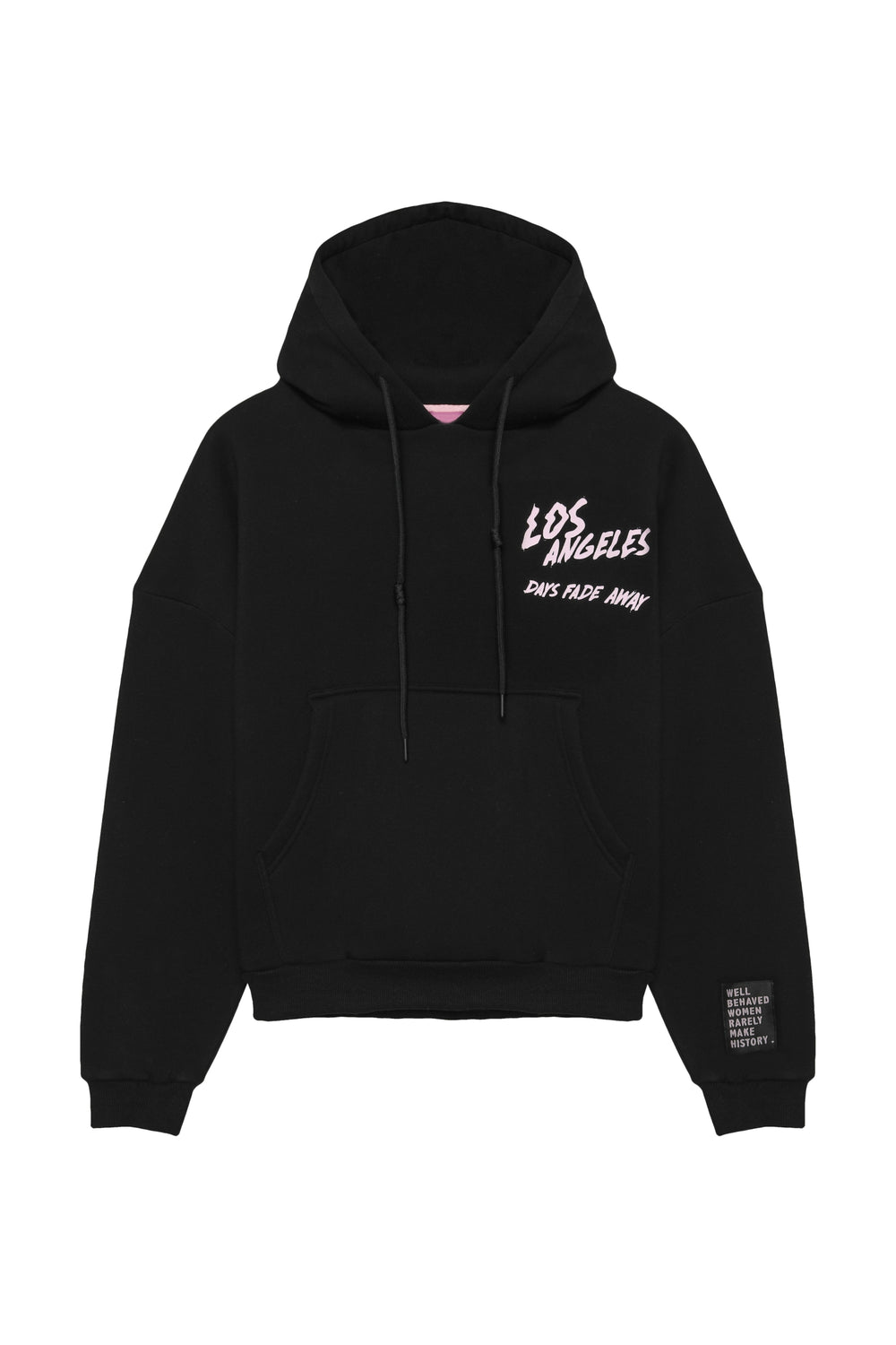 Sırtı Baskılı Kanguru Cepli Kapüşonlu Sweatshirt Siyah