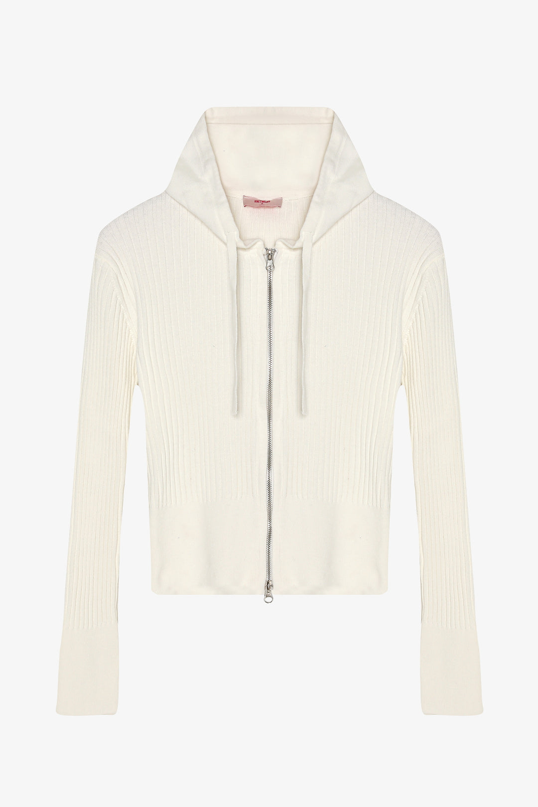 Fermuarlı Kapüşonlu Triko Hırka Ekru