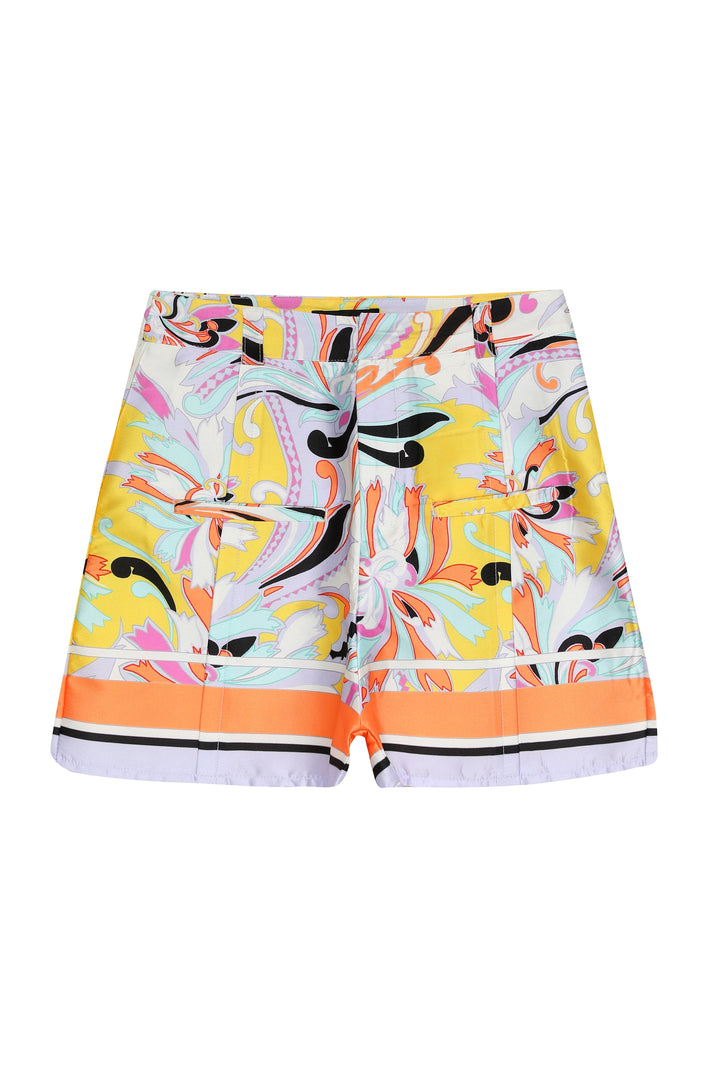 Colorful Patterned Satin Mini Shorts Lilac