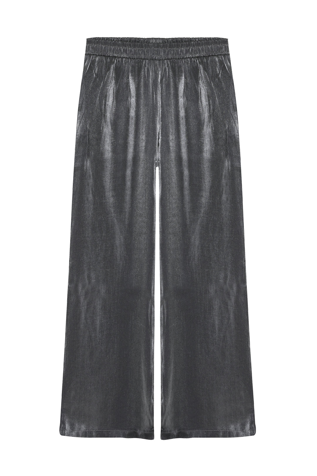 Yüksek Bel Parlak Görünümlü Pantolon Gri