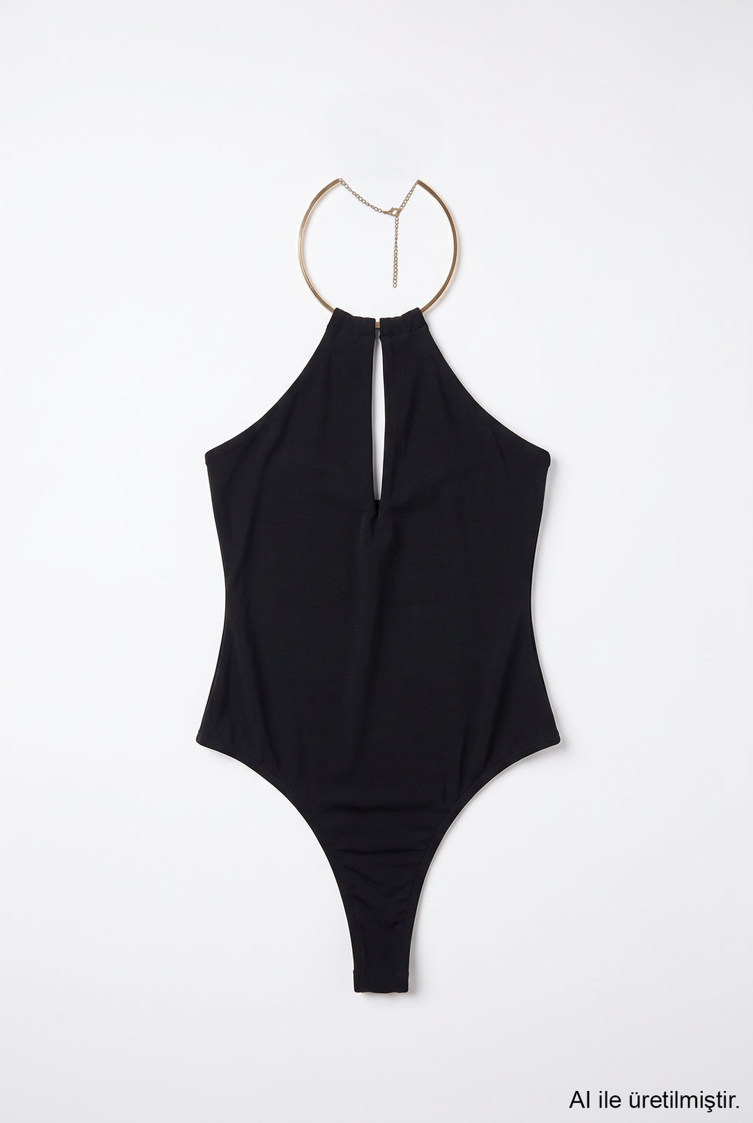 Gold Halka Aksesuarlı Bodysuit Siyah