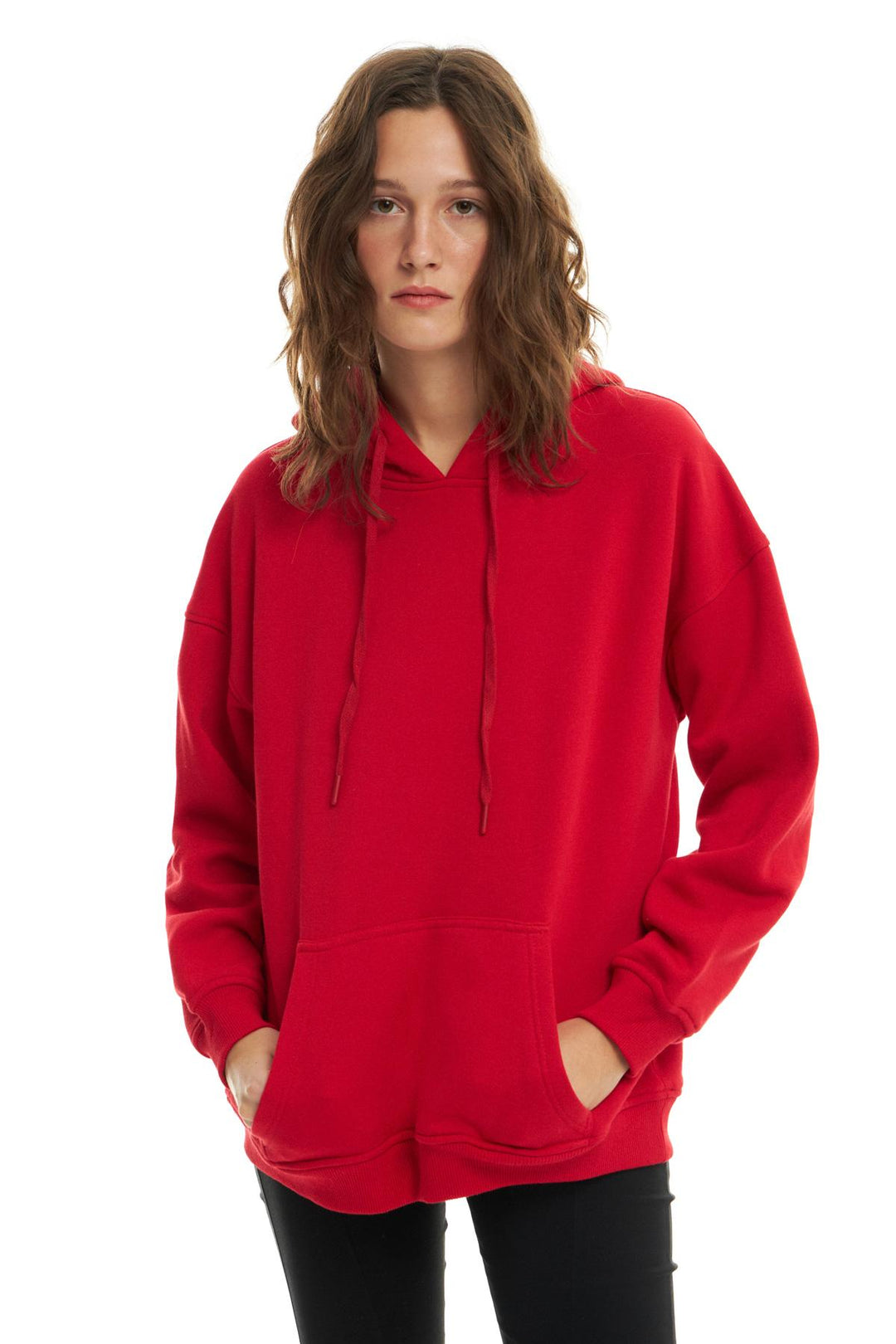 Hooded Kangaroo Pocket Sweatshirt Red