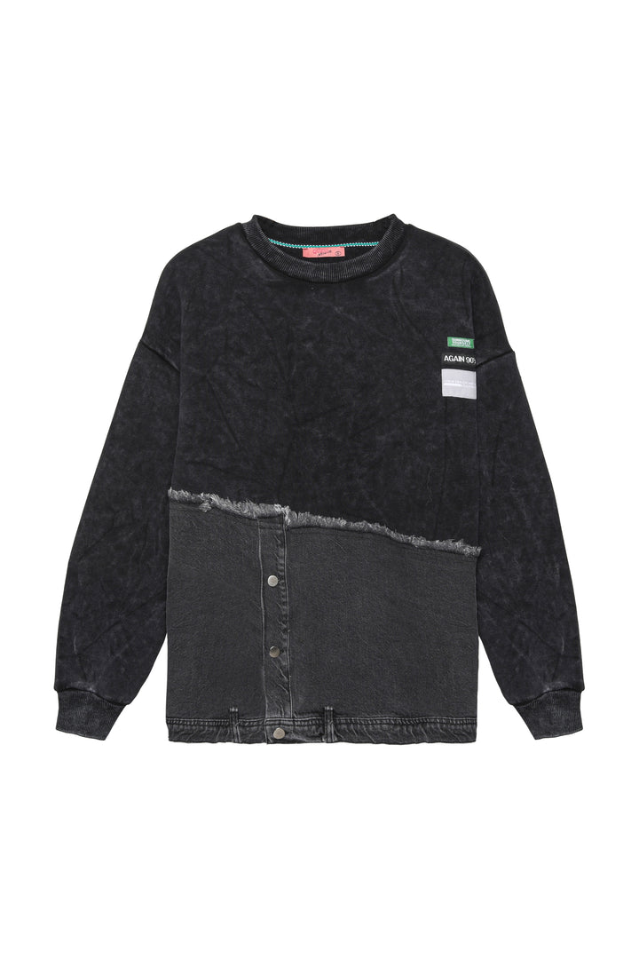 Sırtı Renkli Baskılı Denim Matchli Sweatshirt Siyah