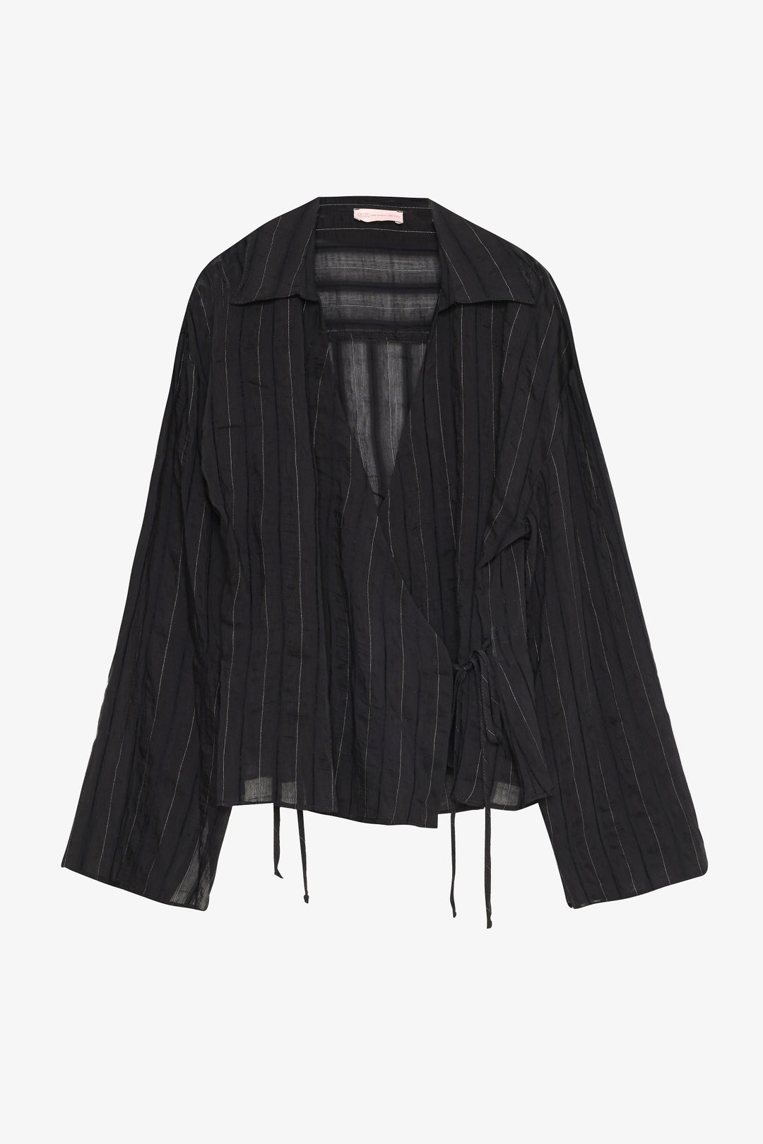 Anvelop Yaka Bağcıklı Tül Bluz Siyah