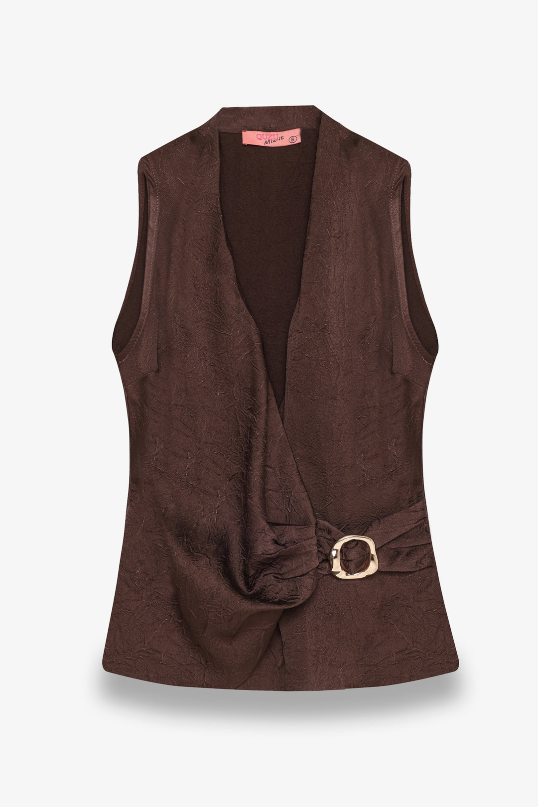 Toka Aksesuarlı Anvelop Bluz Kahverengi